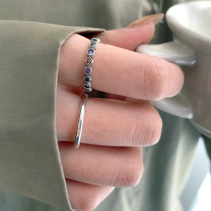 ✨ Bague cocktail en argent sterling 925 avec zircon arc-en-ciel – Réglable et tendance 💎