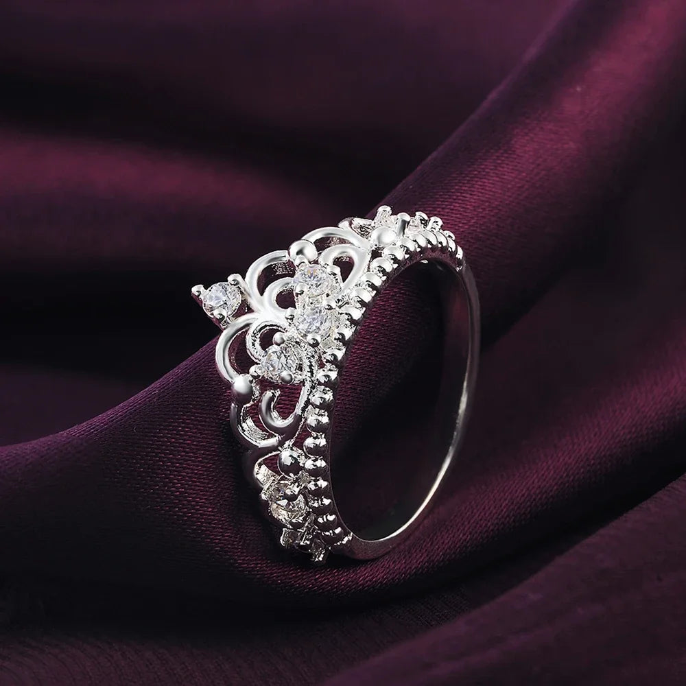 Bague couronne en cristal argenté pour femme - Bijoux fantaisie pour cadeaux de fête, de Noël, de fiançailles et de mariage