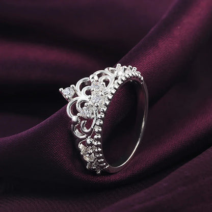 Zilveren Crystal Kroonring voor Vrouwen - Modejuwelen voor Feestjes, Kerst, Verloving en Huwelijksgeschenken