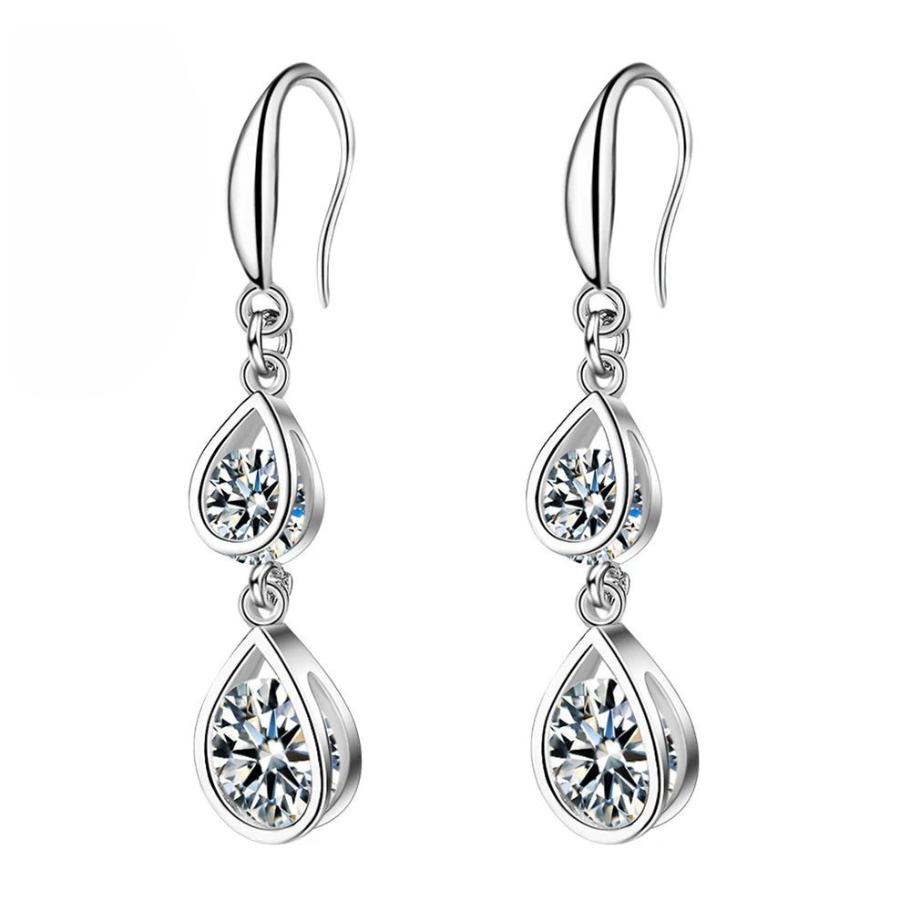 Boucles d'oreilles pendantes en argent sterling 925 de haute qualité avec double cristal pour femmes