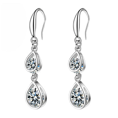 Hoge Kwaliteit Sieraden 925 Sterling Zilver Nieuwe Dubbele Crystal Drop Oorbellen voor Vrouwen