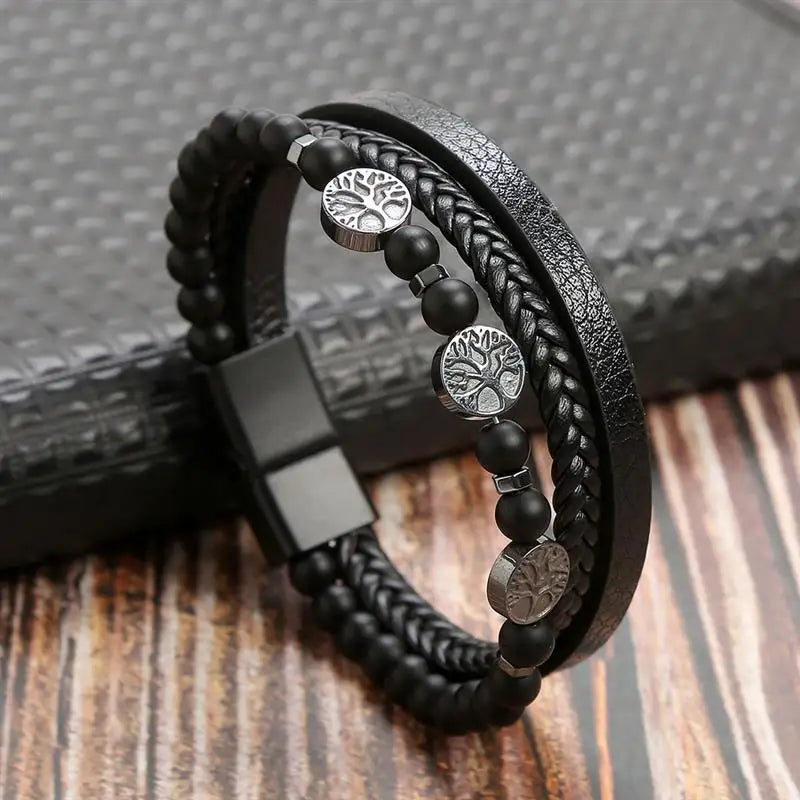 Klassiek Leren Armband voor Mannen – Handgeweven Multi-layer Design