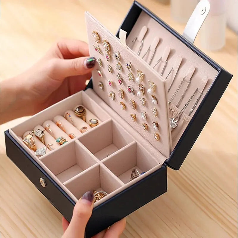 Double Layer Leather Jewelry Box – Compact and Portable for Home or Travel