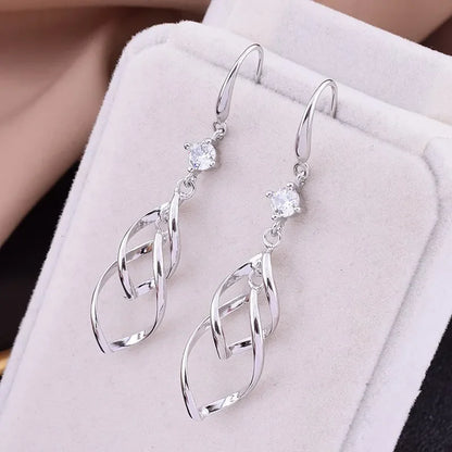 Boucles d'oreilles à franges longues exagérées creuses en cristal de zircon de haute qualité pour femmes en argent