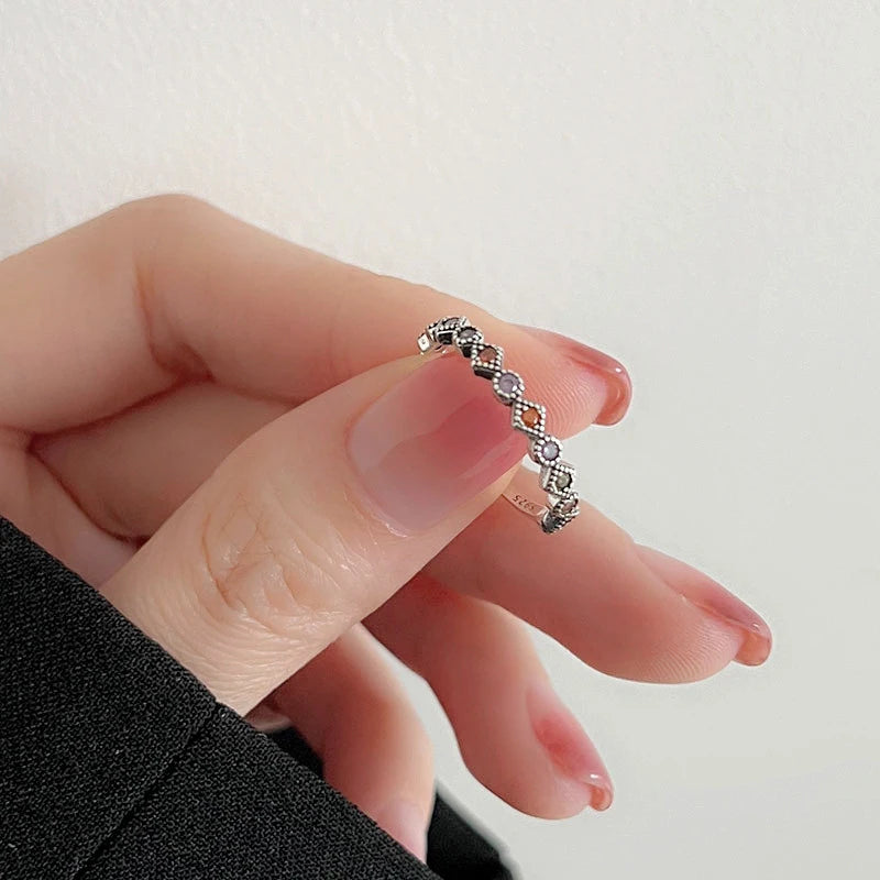 ✨ Bague cocktail en argent sterling 925 avec zircon arc-en-ciel – Réglable et tendance 💎