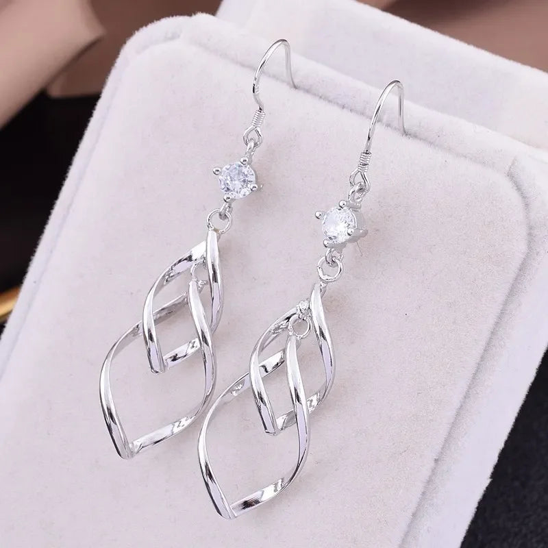 Boucles d'oreilles à franges longues exagérées creuses en cristal de zircon de haute qualité pour femmes en argent