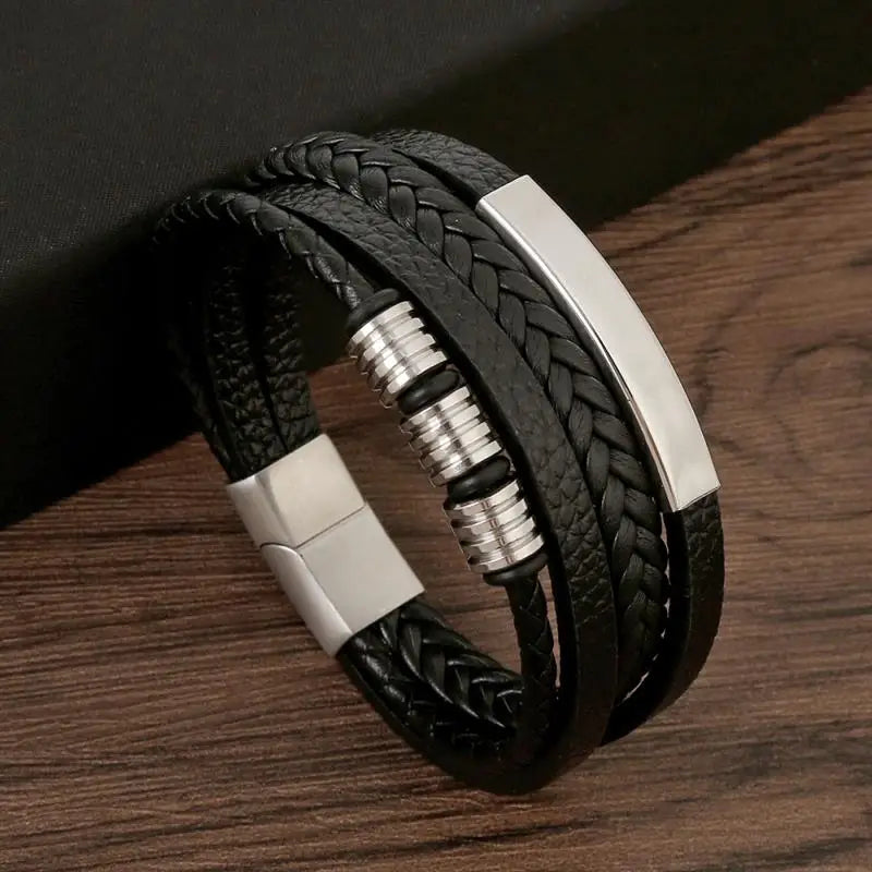 Bracelet en cuir classique pour homme – Design multicouche tissé à la main