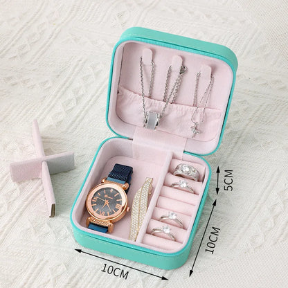 Portable Leather Jewelry Box - Compact Travel Case with Zipper and Snap