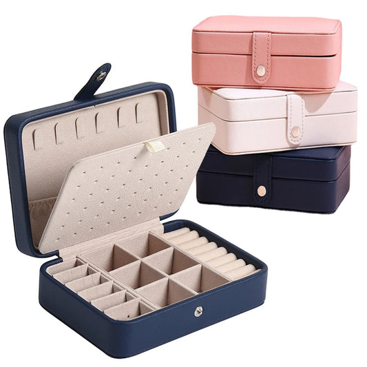 Double Layer Leather Jewelry Box – Compact Travel Pouch with Zipper