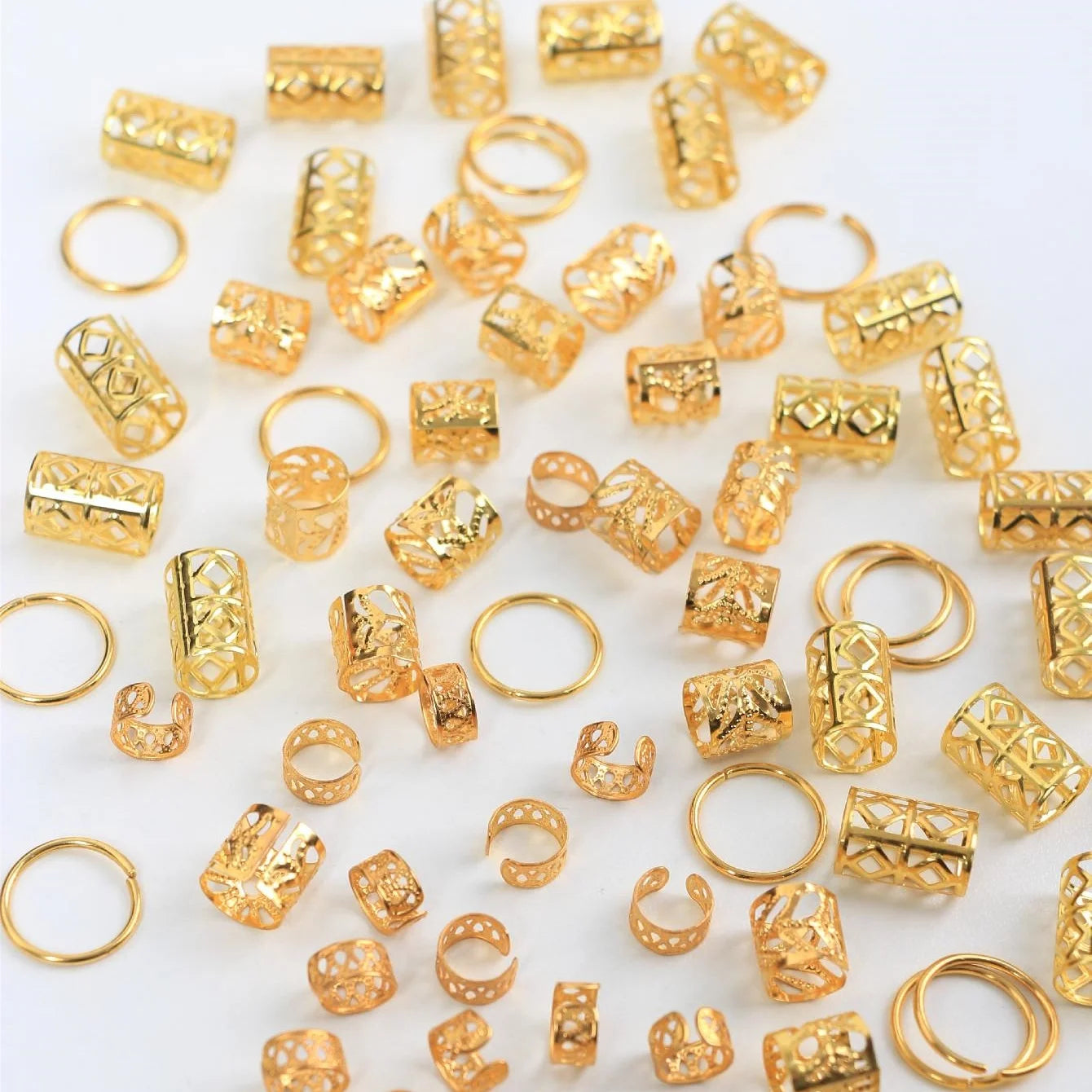 Set of 80 Hollow Hair Rings – Metal Hair Cuffs for Braids, Dreadlocks and Hair Styling