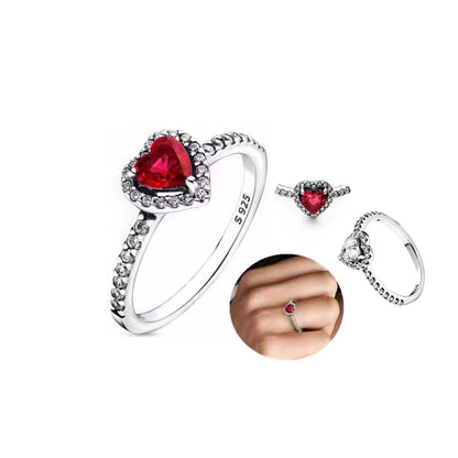 Silver Red Heart Ring - Women Original Heart Wedding Ring with Crystal, Luxury Jewelry Accessories