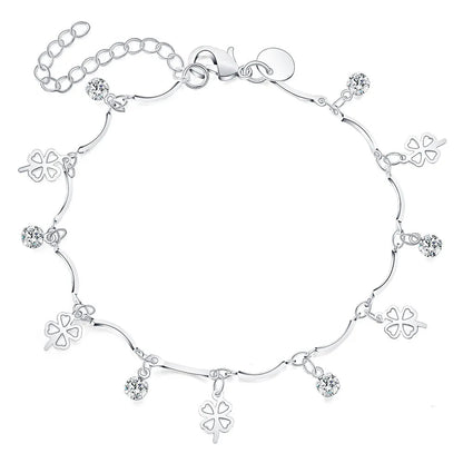 Trendy Silver Lucky Clover Leaf Zirconia Chain Bracelet For Women – Fashion Wedding Party Gifts Fine Jewelry