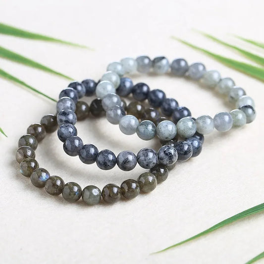 Natural Spectrolite Bead Bracelet – Elastic &amp; Timeless