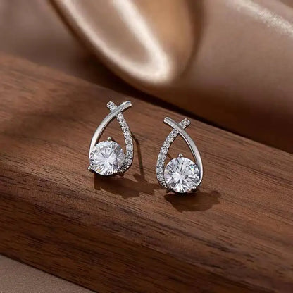 Boucles d'oreilles pendantes en zircon à quatre feuilles couleur or pour femmes – Charmantes boucles d'oreilles créoles en acier Accessoires de mariée