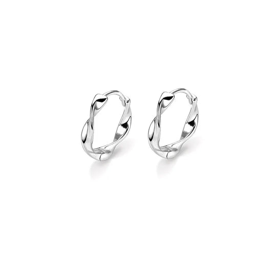 Silver Geometric Waves Mobius Hoop Earrings for Women Fine Jewelry