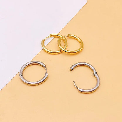 4 Pairs Stainless Steel Round Hoop Earrings Set – Gold Colored Hoops for Women and Men