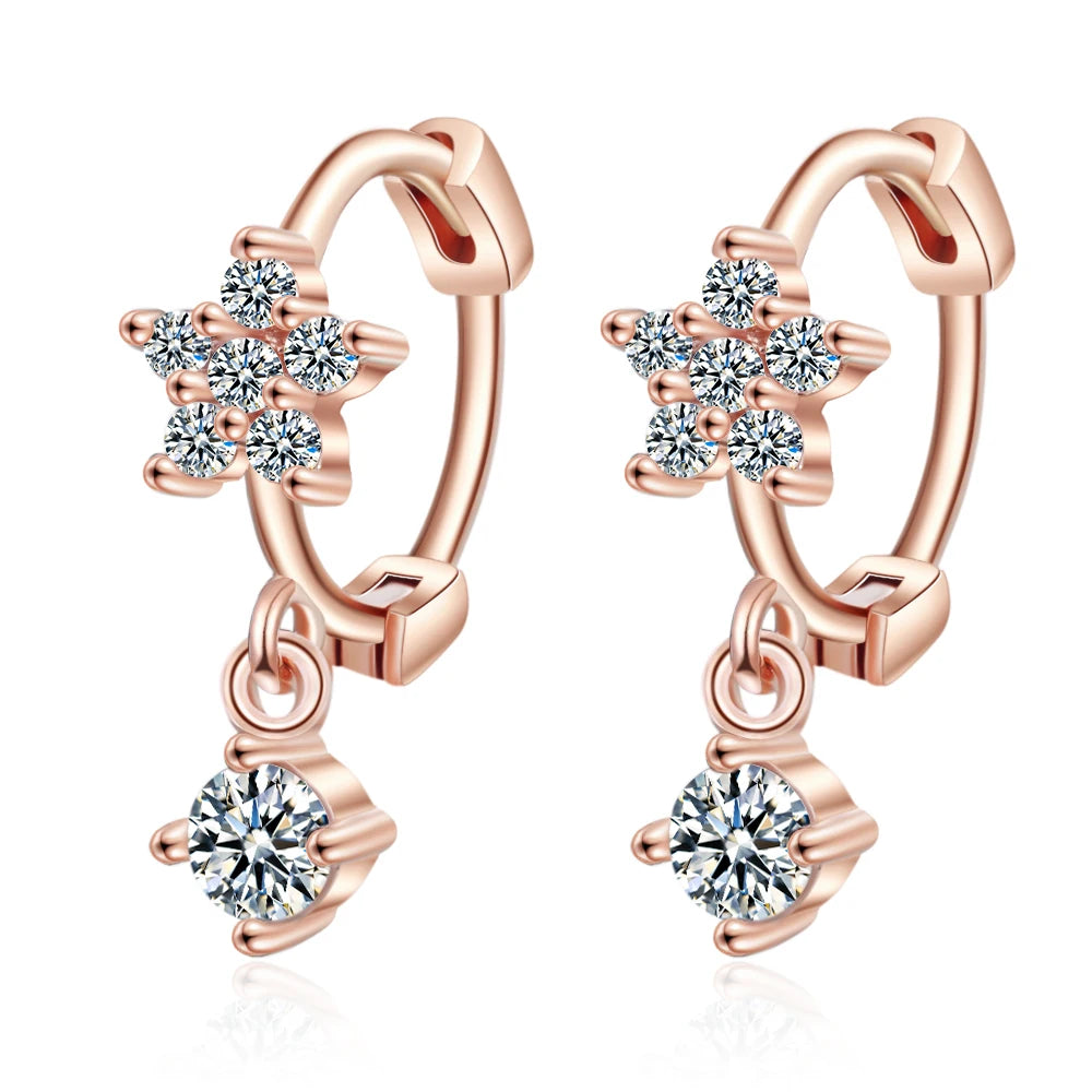 Clear Zircon Flower 925 Sterling Silver Small Round Huggies Hoop Earrings – Jewelry Aros