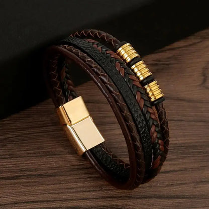 Bracelet en cuir classique pour homme – Design multicouche tissé à la main