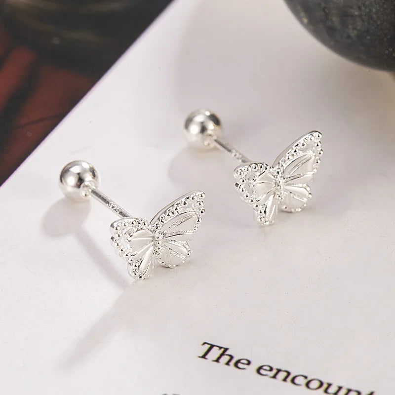 Boucles d'oreilles à vis papillon en argent véritable et cristal pour femme, bijoux de fête de mariage, cadeau 