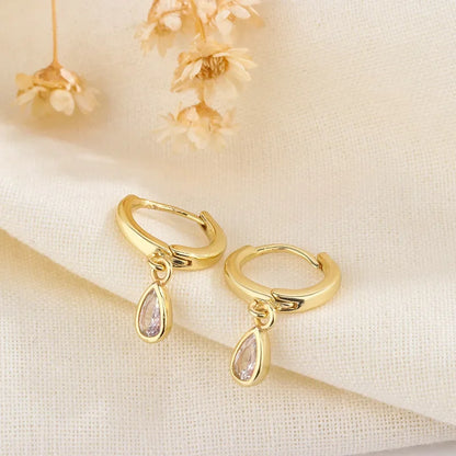 Gold Color Four-leaf Zircon Drop Dangle Earrings for Women – Charming Steel Hoop Earrings Bridal Accessories