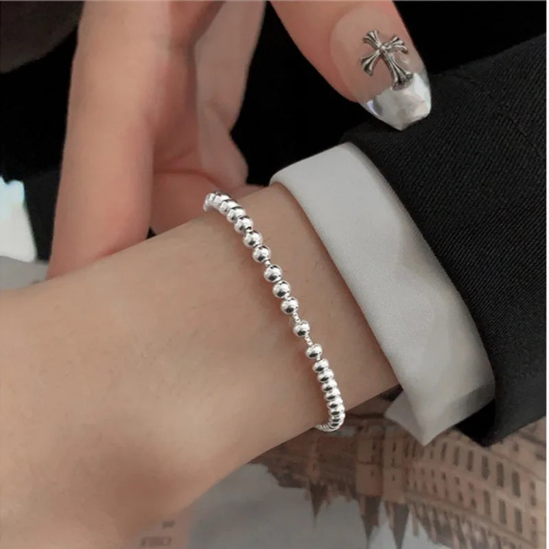 Bracelet en argent massif pour femme et homme – Bracelet en perles géométriques fait main 