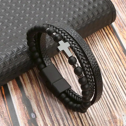 Klassiek Leren Armband voor Mannen – Handgeweven Multi-layer Design