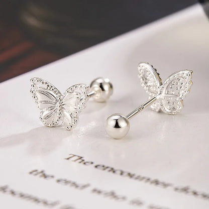 Boucles d'oreilles à vis papillon en argent véritable et cristal pour femme, bijoux de fête de mariage, cadeau 