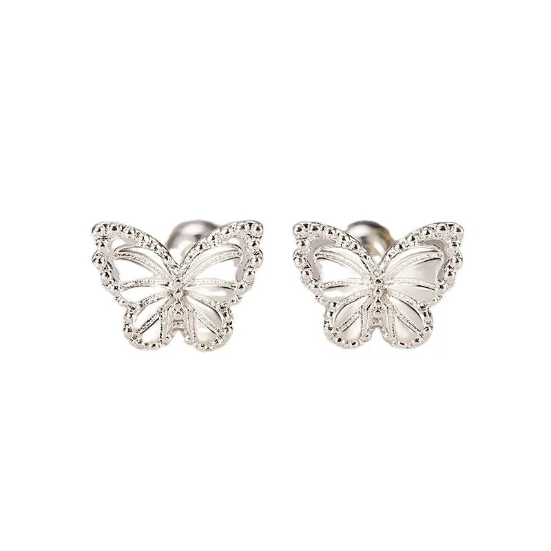 Boucles d'oreilles à vis papillon en argent véritable et cristal pour femme, bijoux de fête de mariage, cadeau 