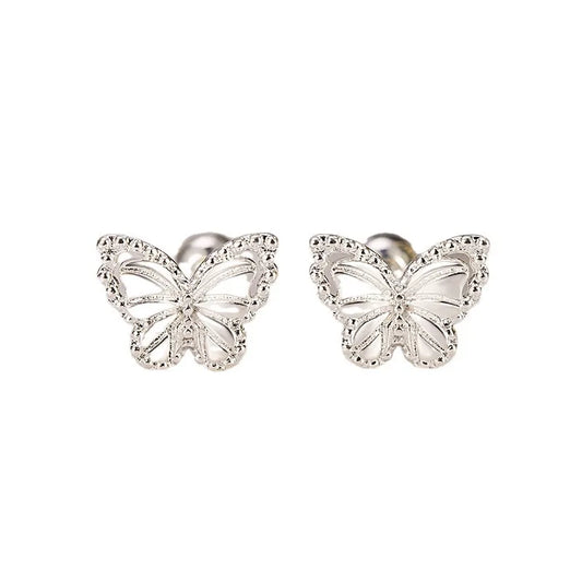 Real Silver Crystal Butterfly Screw Stud Earrings for Women Wedding Party Jewelry Gift 