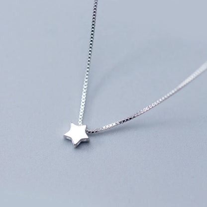 Silver Heart or Star Pendant Necklace Simple Charm Clavicle Necklace for Women Jewelry Gift 