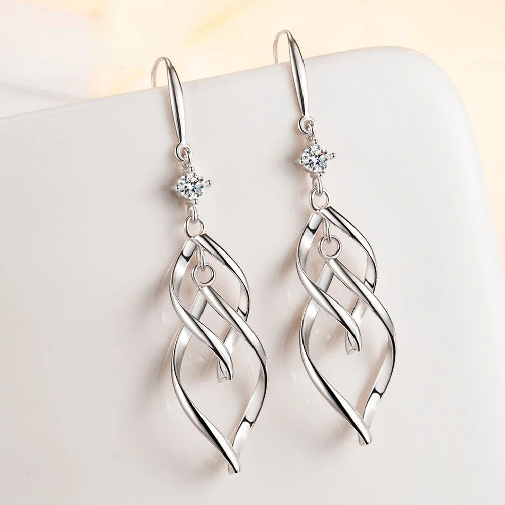 Boucles d'oreilles à franges longues exagérées creuses en cristal de zircon de haute qualité pour femmes en argent