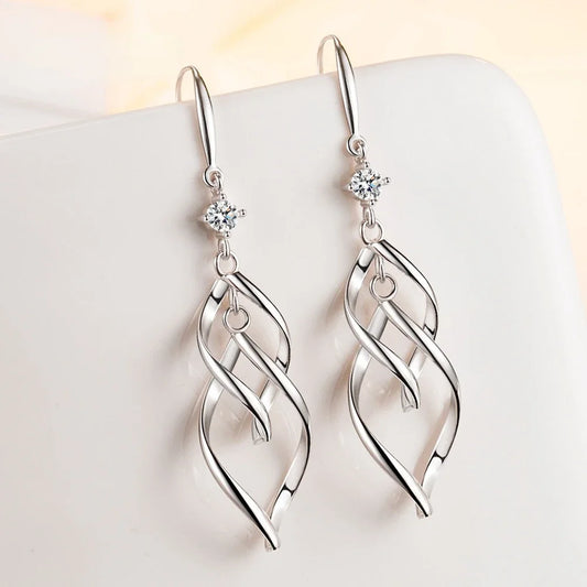 Silver Women Fashion Jewelry High Quality Crystal Zircon Hollow Exaggerated Long Fringe Hook Earrings