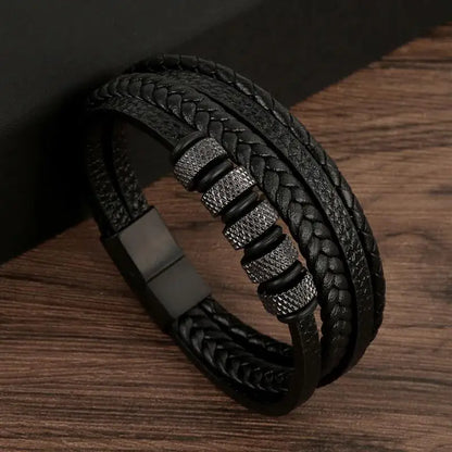 Klassiek Leren Armband voor Mannen – Handgeweven Multi-layer Design