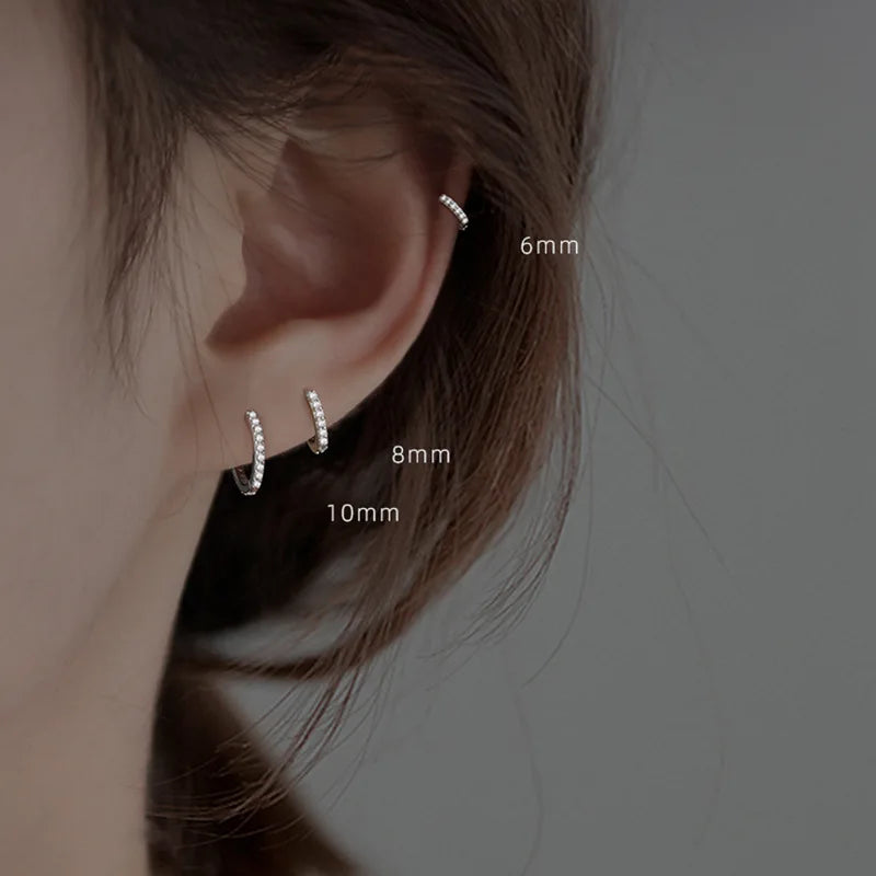 Boucles d'oreilles créoles rondes minimalistes en argent véritable pour femmes - Boucles d'oreilles créoles unisexes punk rock 