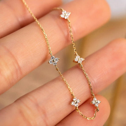 Silver Four-petal Flower Gold Zircon Bracelet for Women – Fine Jewelry Wedding Gift Accessories