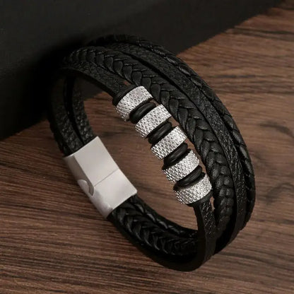 Klassiek Leren Armband voor Mannen – Handgeweven Multi-layer Design