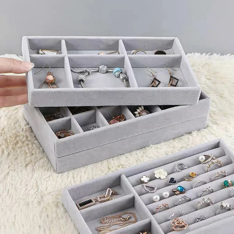 Velvet Jewelry Box – Stackable Organizer for Earrings, Necklaces and Bracelets