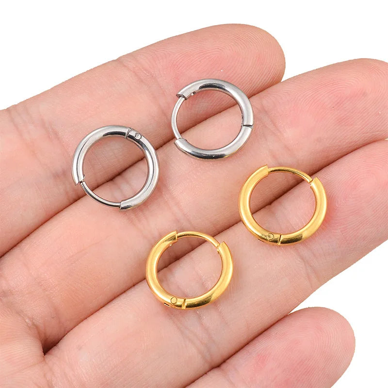 4 Pairs Stainless Steel Round Hoop Earrings Set – Gold Colored Hoops for Women and Men