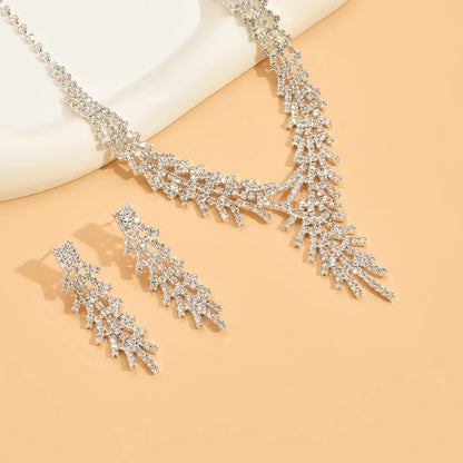 Ensemble de bijoux tendance en chaîne à griffes et feuilles – Collier et boucles d'oreilles pour femme