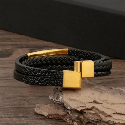 Klassiek Leren Armband voor Mannen – Handgeweven Multi-layer Design