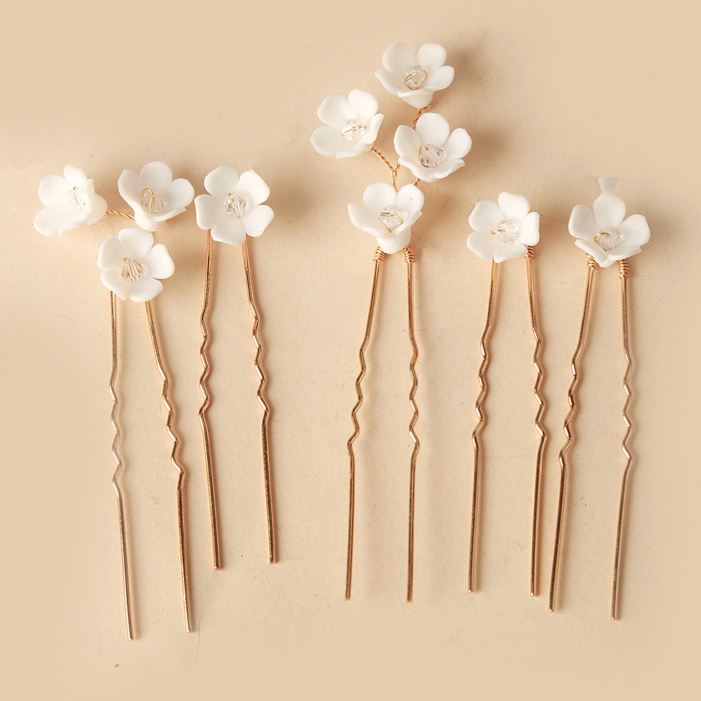 Eenvoudige U-vormige Haarpinnen – Bruids Hoofddeksel met Witte Porseleinen Bloemen – Elegante Haaraccessoires voor Bruiloften