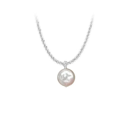 Silver Round Pearl Necklace – Simple Style, Charming Pendant Choker, Birthday Gift for Women, Fine Jewelry