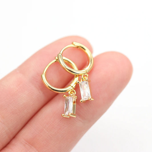 Vintage Stainless Steel Crystal Star Chain Hoop Earrings for Women – Trendy Punk Pendant Square Earrings Fashion Jewelry