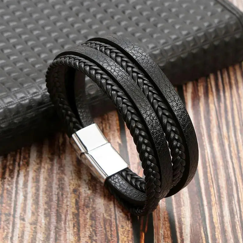 Klassiek Leren Armband voor Mannen – Handgeweven Multi-layer Design