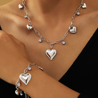 Stainless Steel Heart Shaped Jewelry Set – Bohemian Necklace and Bracelet