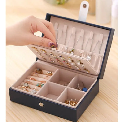 Double Layer Leather Jewelry Box – Compact and Portable for Home or Travel