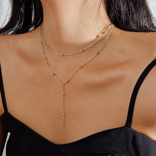 Nieuwe Trendy Zilveren Dubbele Laag Kraal Ketting met Lange Hanger en Kwastje voor Vrouwen - Fijn Juwelen Accessoires Cadeau