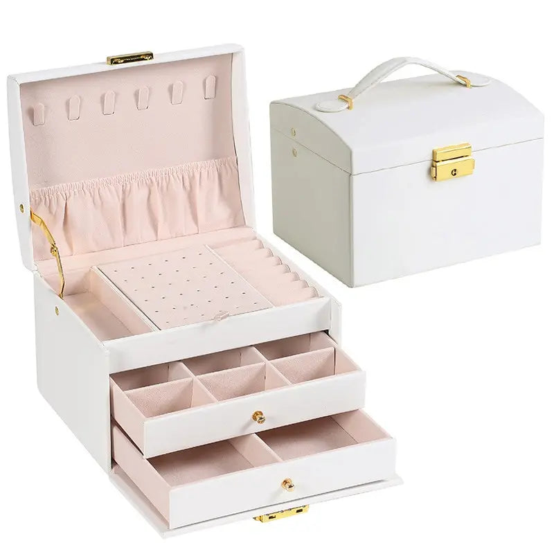 Coffret à bijoux de luxe à trois niveaux – Coffret de rangement en cuir avec serrure