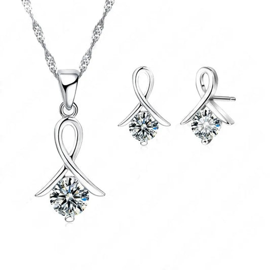 New Fashion Set for Women - Silver Kruz Pendant Necklace &amp; Stud Earrings