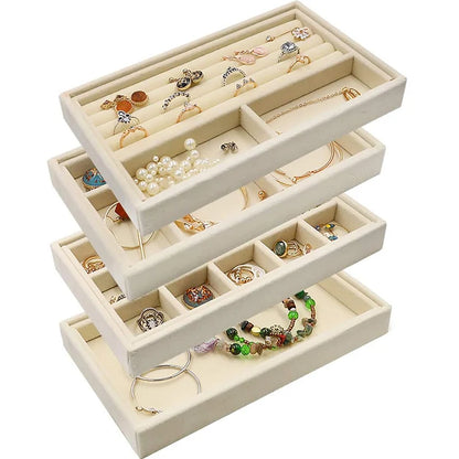 Velvet Jewelry Box – Stackable Organizer for Earrings, Necklaces and Bracelets